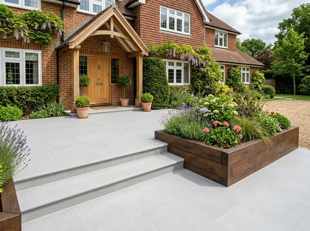 Porcelain entrance & steps in West Byfleet, patios & porcelain paving by Beyond The Wall
